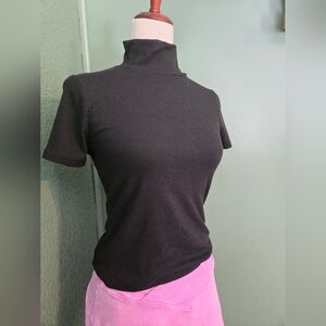 Black Turtleneck Short Sleeve Top